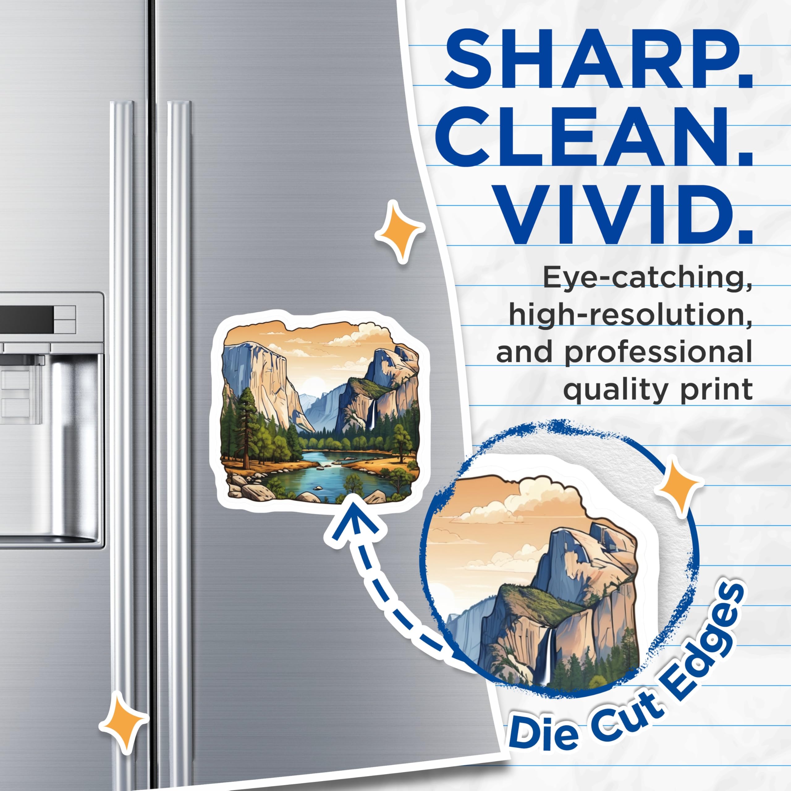 (2 Pack) Yosemite National Park Magnets - Valley Landscape Art - Scenic Mountain Waterfall Scene - 5 Inches On Longest Side - Thick Durable Magnet - Made in USA - MAG21702