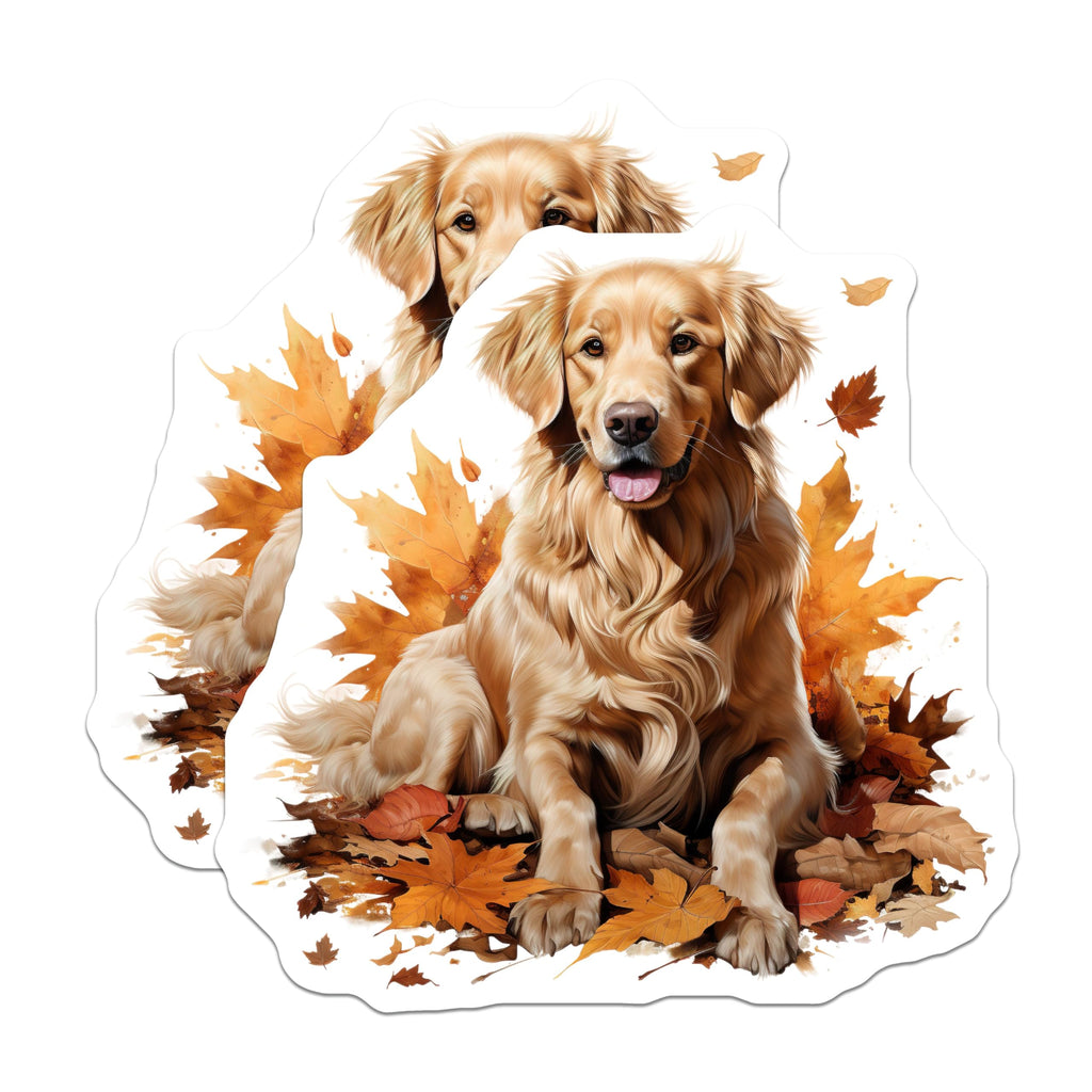 (2 Pack) Golden Retriever Magnets - Autumn Dog Decor - Fall Leaves Pet Parent - Cute Dog Refrigerator Locker Decor - 5 Inches On Longest Side - Thick Durable Magnet - Made in USA - MAG29674