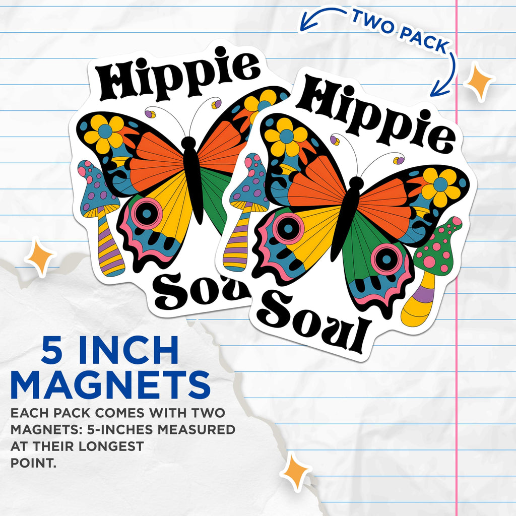 (2 Pack) Hippie Soul Magnets - Butterfly Decor - Retro Mushroom Magnets - 5" On Longest Side - Premium Magnet - for Cars, Refrigerators, Toolboxes, Lockers - Made in USA - MAG15380
