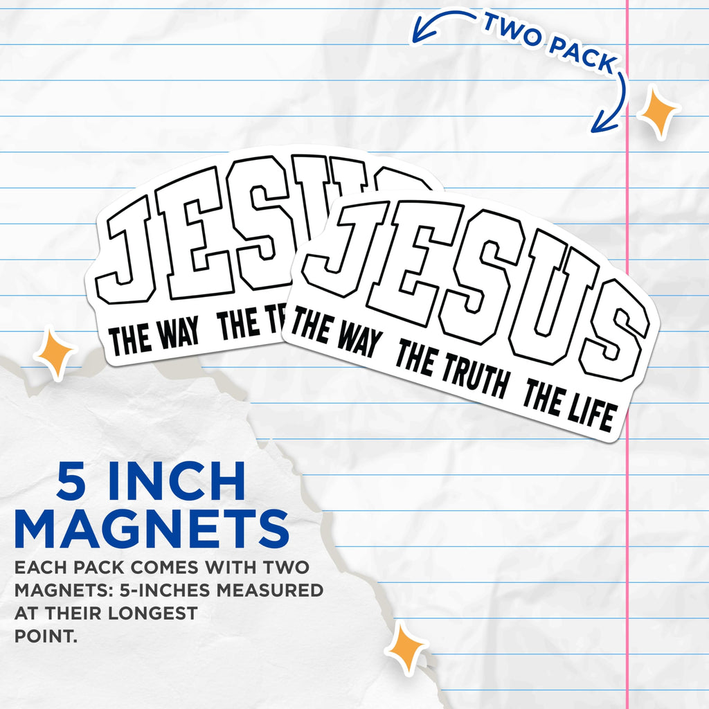 (2 Pack) Jesus The Way The Truth The Life Magnets - Christian Faith Decor - Inspirational Bible Verse Scripture - 5 Inches On Longest Side - Thick Durable Magnet - Made in USA - MAG27176