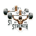 (2 Pack) Lifted by His Strength Stickers - Motivational Gym Decor - Jesus Fitness Art - 5" On Longest Side - Sticks to Smooth Flat Surfaces - Made in USA - BMCS9636