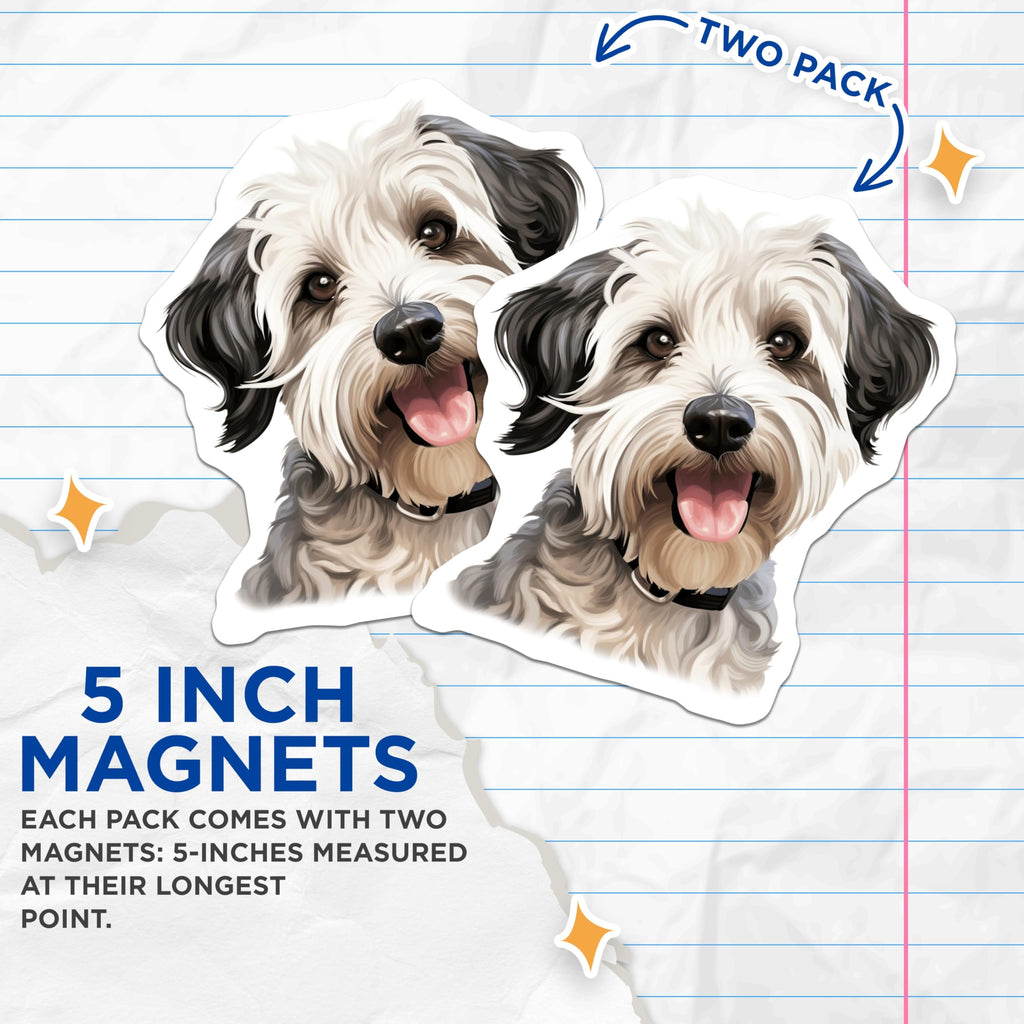 (2 Pack) Happy Dog Face Magnets - Fluffy Puppy Portrait Decor - Pet Lover Refrigerator Locker Item - 5 Inches On Longest Side - Thick Durable Magnet - Made in USA - MAG29966