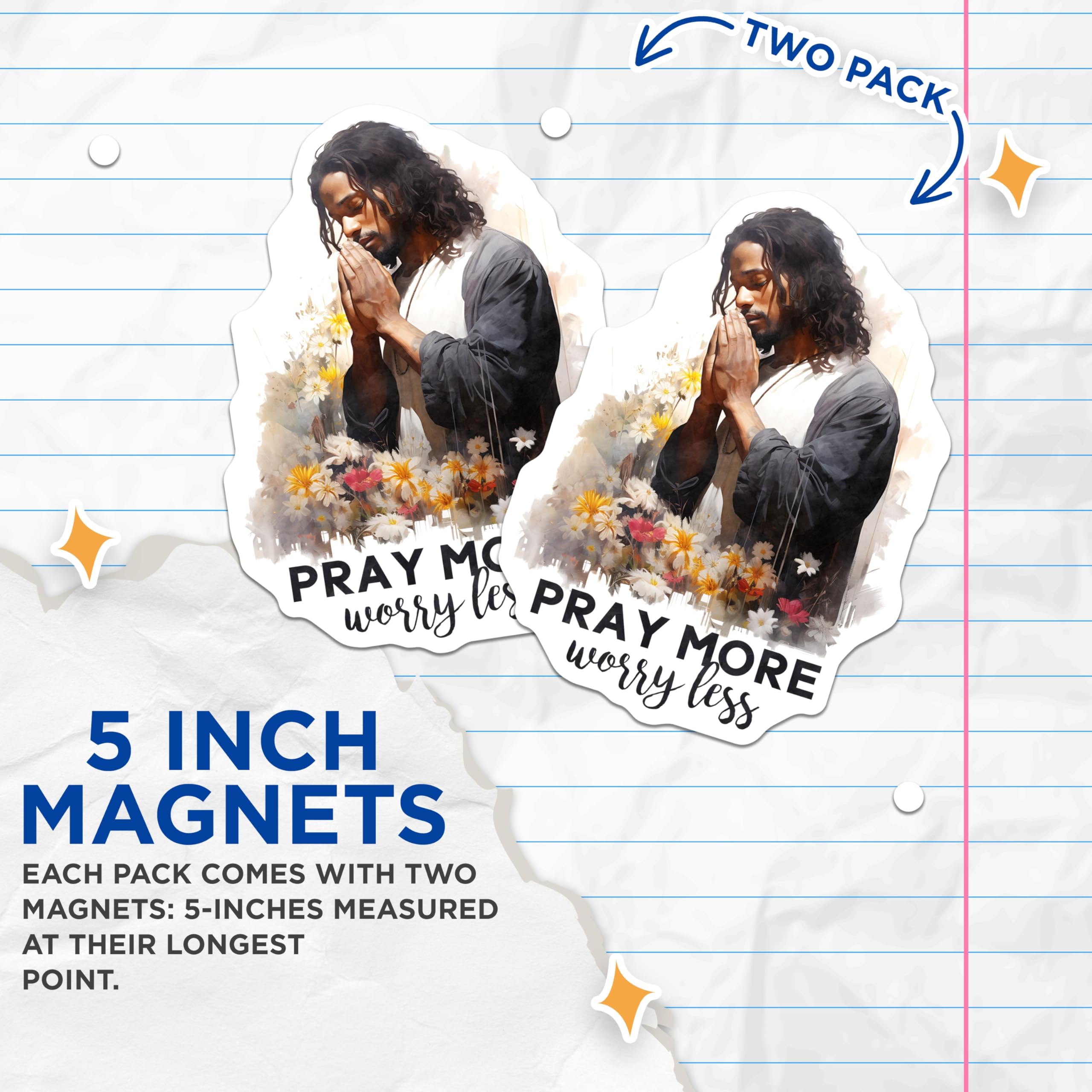 (2 Pack) Jesus Praying Magnets - Christian Faith Decor - Spiritual Inspiration Art - 5 Inches On Longest Side - Thick Durable Magnet - Made in USA - MAG20473