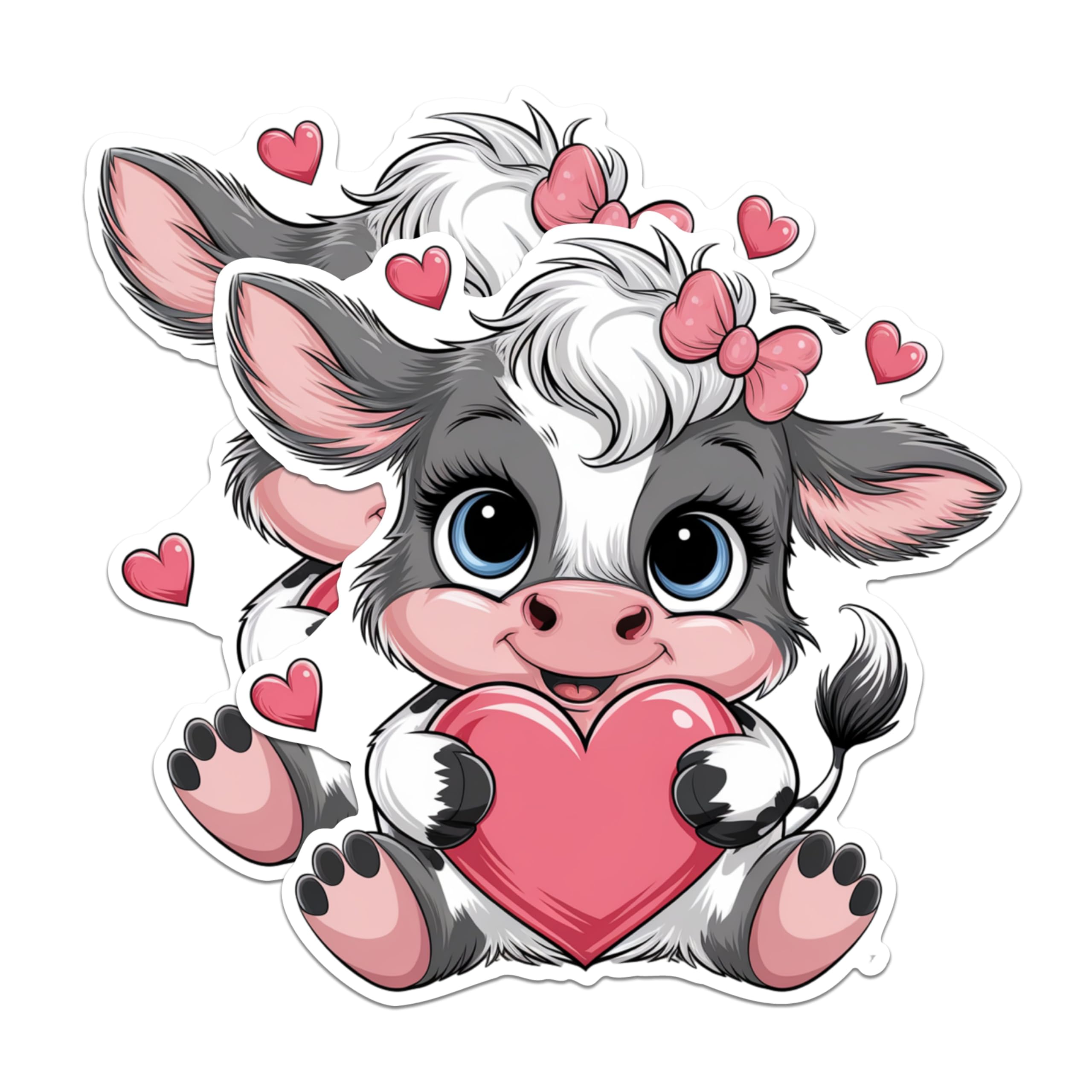 (2 Pack) Cute Cow Magnets - Love Heart Cow Magnets - Kawaii Animal Magnets- 5" On Longest Side - for Fridges, Toolboxes, Cars - Made in USA - MAG2881
