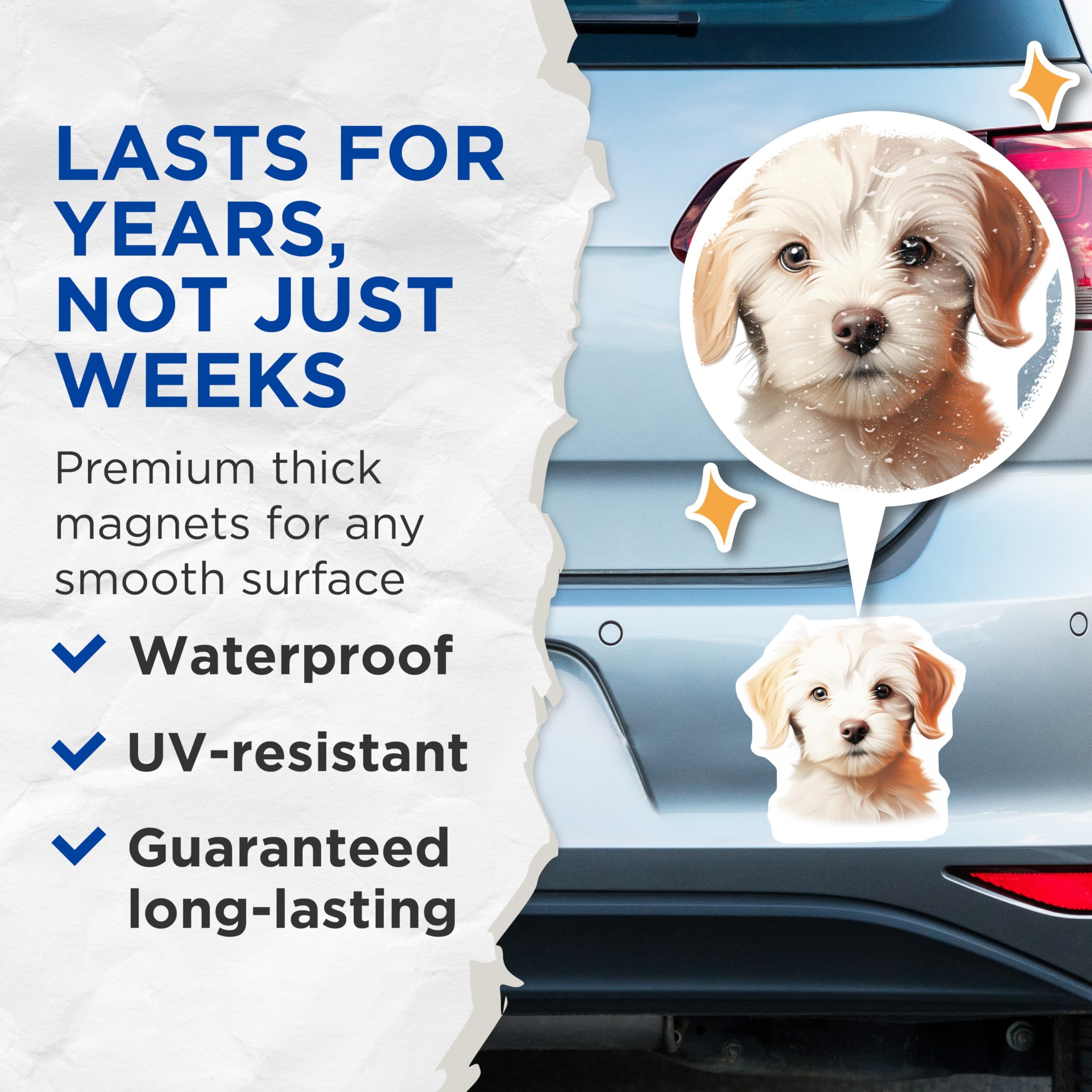(2 Pack) Cute Puppy Magnets - Adorable Dog Art - Pet Lover Refrigerator Decor - Dog Mom Dad Present - 5 Inches On Longest Side - Thick Durable Magnet - Made in USA - MAG29679