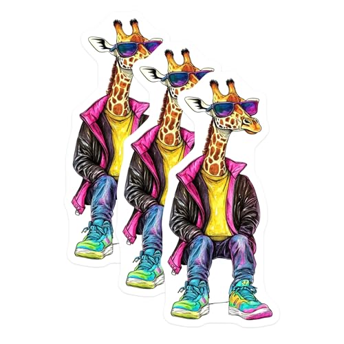 (3 Pack) Giraffe in Clothes Decals - Cool Animal Decal - Laptop Decal - 3 Inches On Longest Side - Easy Peel & Apply - Made in USA - 3MCS8263