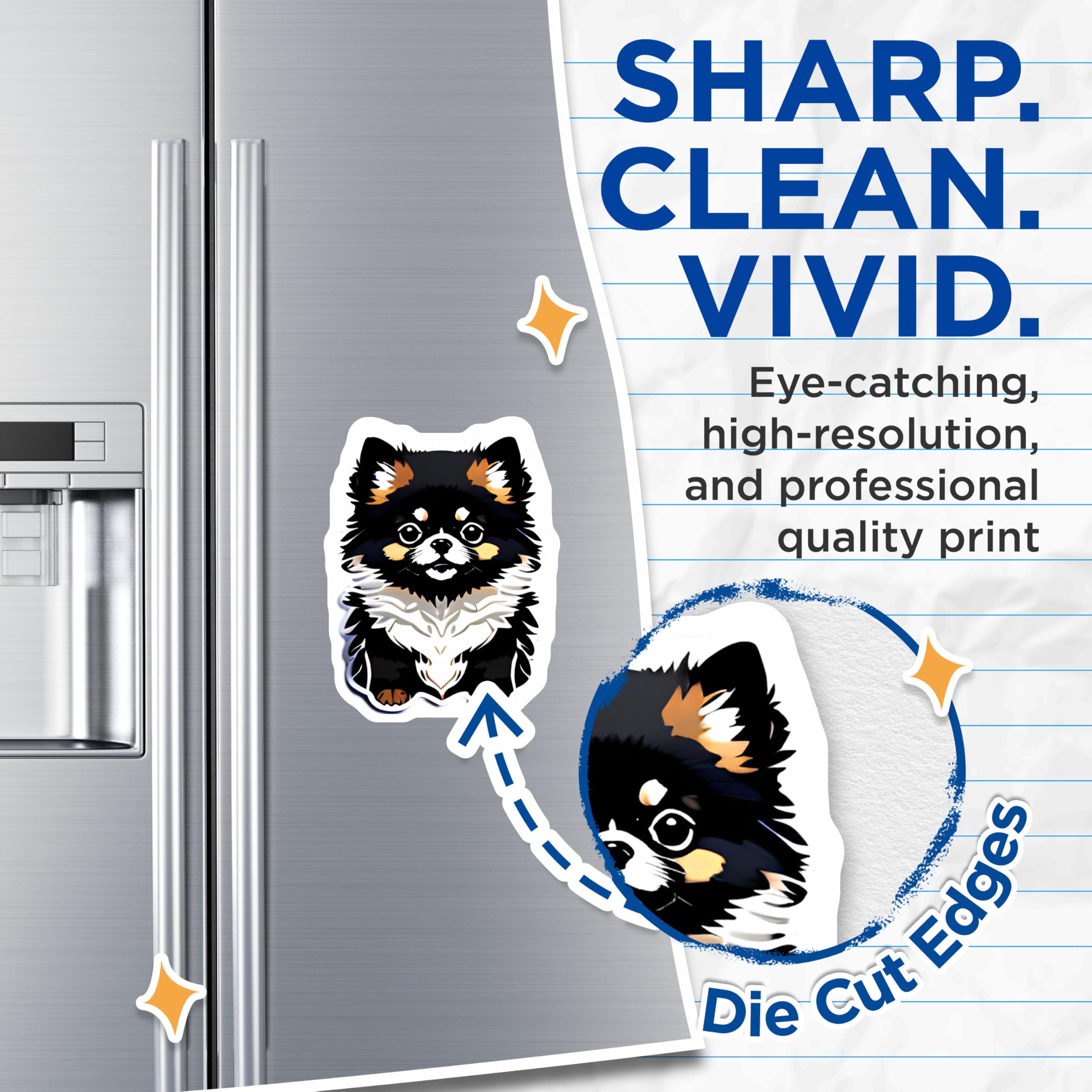 (2 Pack) Pomeranian Magnets - Fluffy Dog Art Decor - Pet Lover Home Accent - 5 Inches On Longest Side - Thick Durable Magnet - Made in USA - MAG23007