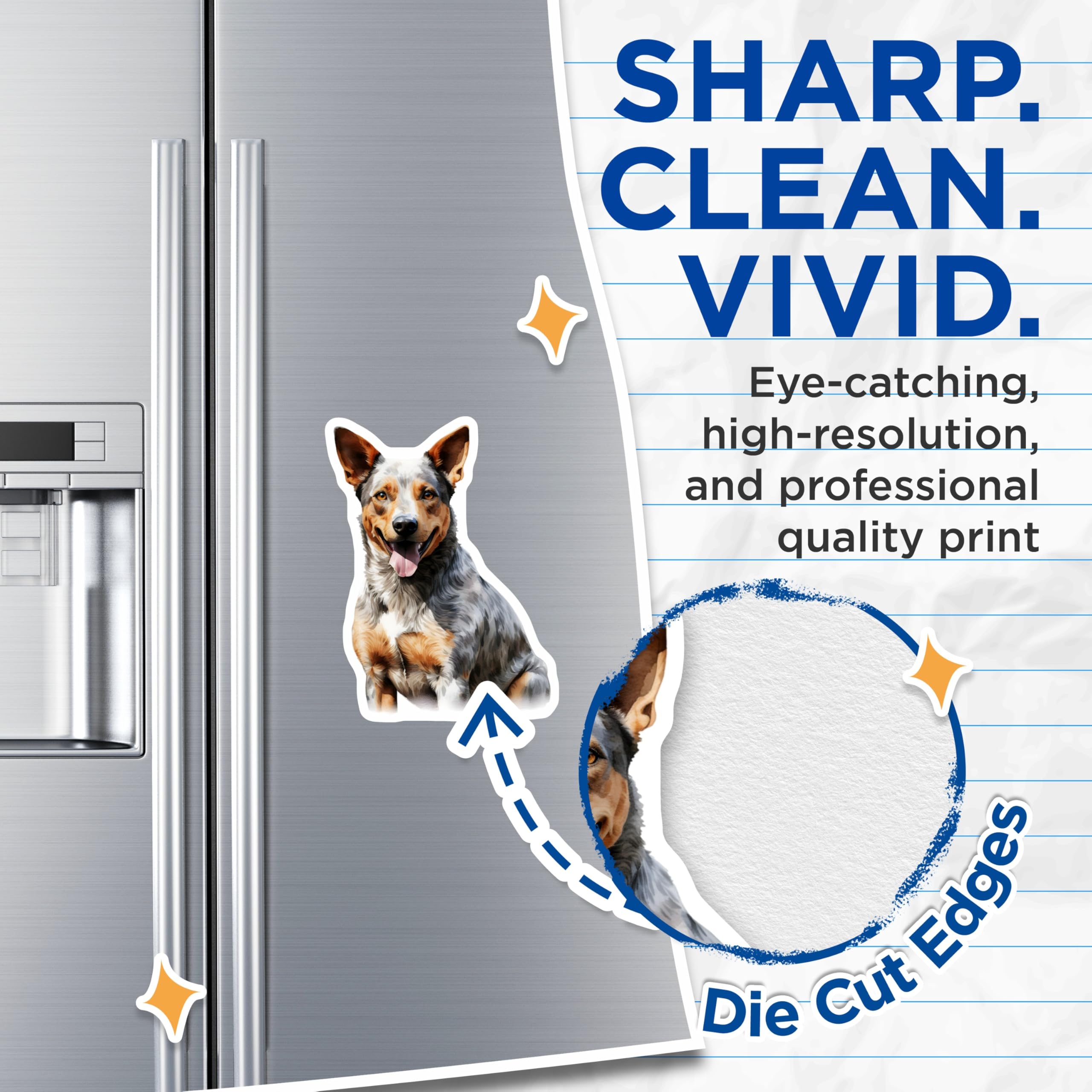 (2 Pack) Blue Heeler Magnets - Australian Cattle Dog Decor - Dog Mom Fridge Art - Pet Lover Refrigerator Magnets - 5 Inches On Longest Side - Thick Durable Magnet - Made in USA - MAG30046