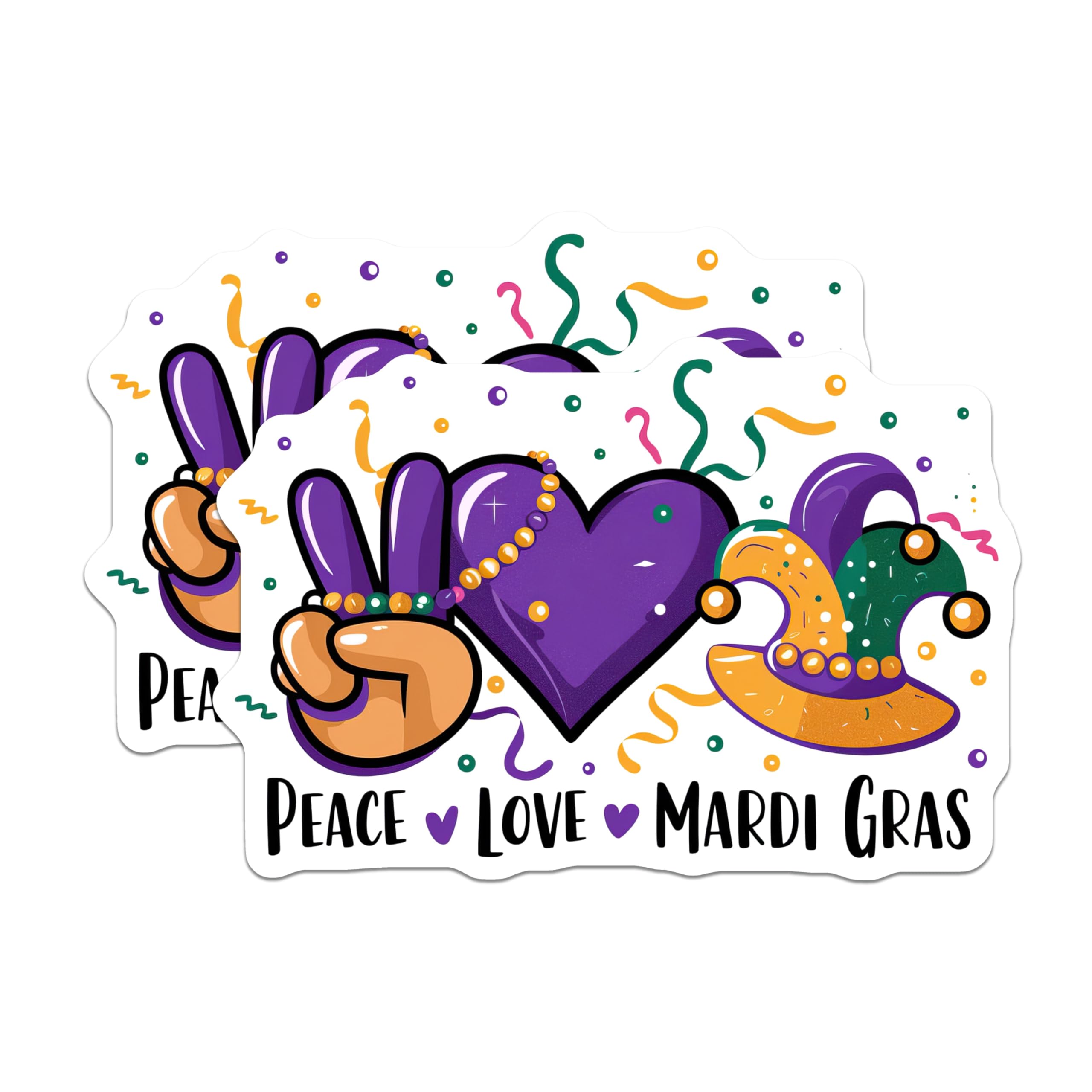 (2 Pack) Mardi Gras Magnets - Peace Love - New Orleans Decor - 5" On Longest Side - Premium Magnet - for Cars, Refrigerators, Toolboxes, Lockers - Made in USA - MAG14057