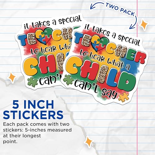 (2 Pack) Special Teacher Stickers - Inspirational Teacher Quote - Heart Puzzle Piece Design - 5" On Longest Side - Sticks to Smooth Flat Surfaces - Made in USA - BMCS9701