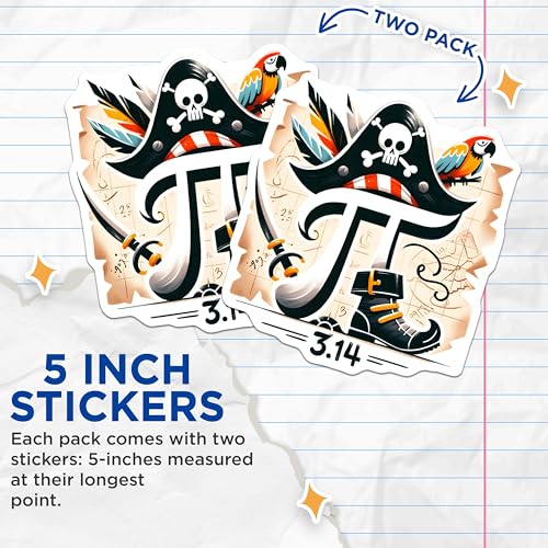 (2 Pack) Pirate Pi Stickers - Math Symbols - Geometric Design - 5" On Longest Side - Sticks to Smooth Flat Surfaces - Made in USA - BMCS8172