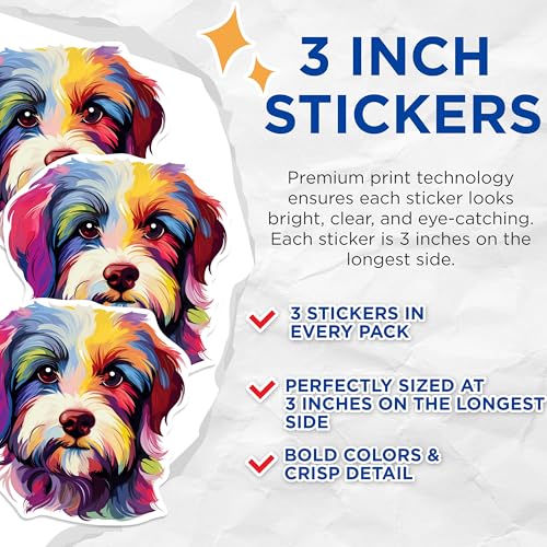 (3 Pack) Havanese Dog Decals - Colorful Dog Stickers - Laptop Decal - 3 Inches On Longest Side - Easy Peel & Apply - Made in USA - 3MCS0747