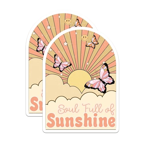 (2 Pack) Soul Full of Sunshine Magnets - Retro Butterfly Sun Magnets - Inspirational Quote Magnet - 5" On Longest Side - for Cars, Fridges, Toolboxes - Made in USA - MAG7274