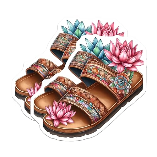 (2 Pack) Boho Floral Sandal Magnets Magnets - Colorful Shoe Art - 5" On Longest Side - Made in USA - Sticks to Refrigerators & Metal Surfaces - MAG8856