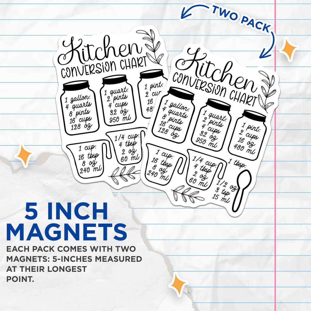 (2 Pack) Kitchen Conversion Chart Magnets - Cooking Measurement - Baking Volume Reference - 5 Inches On Longest Side - Thick Durable Magnet - Made in USA - MAG36312
