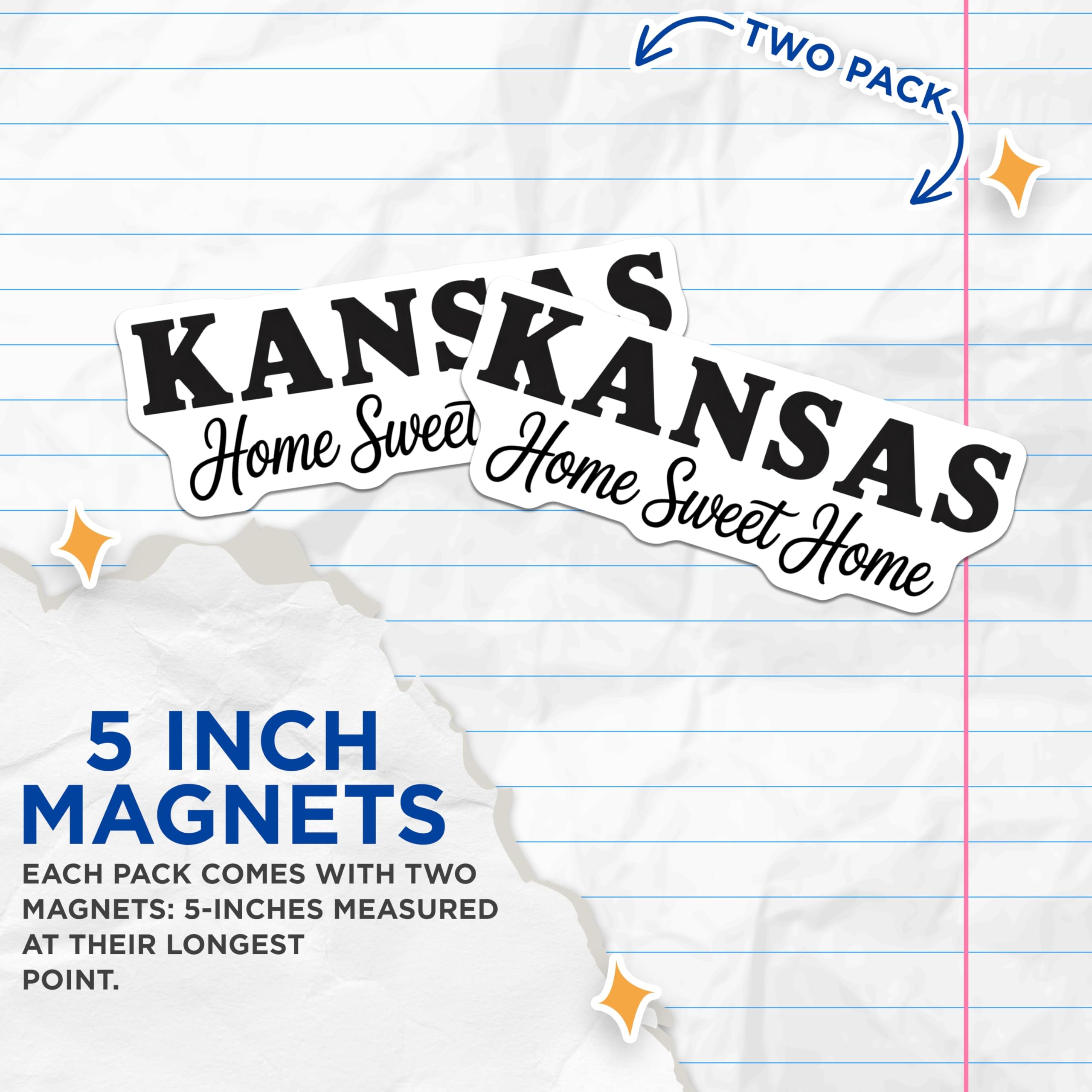 (2 Pack) Kansas Magnets - Home Sweet Home Magnet - State Pride Decor - 5" On Longest Side - Premium Magnet - for Cars, Refrigerators, Toolboxes, Lockers - Made in USA - MAG18006