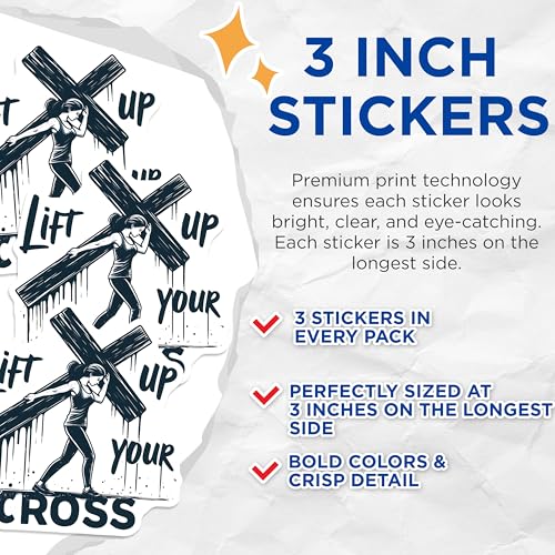 (3 Pack) Lift Up Your Cross Decals - Christian Decals - Religious Stickers - 3 Inches On Longest Side - Easy Peel & Apply - Made in USA - 3MCS8411