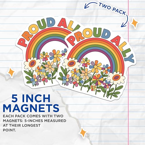 (2 Pack) Proud Ally Magnets - LGBTQ Support - Rainbow Flower Design Magnet - 5" On Longest Side - for Cars, Fridges, Toolboxes - Made in USA - MAG3894
