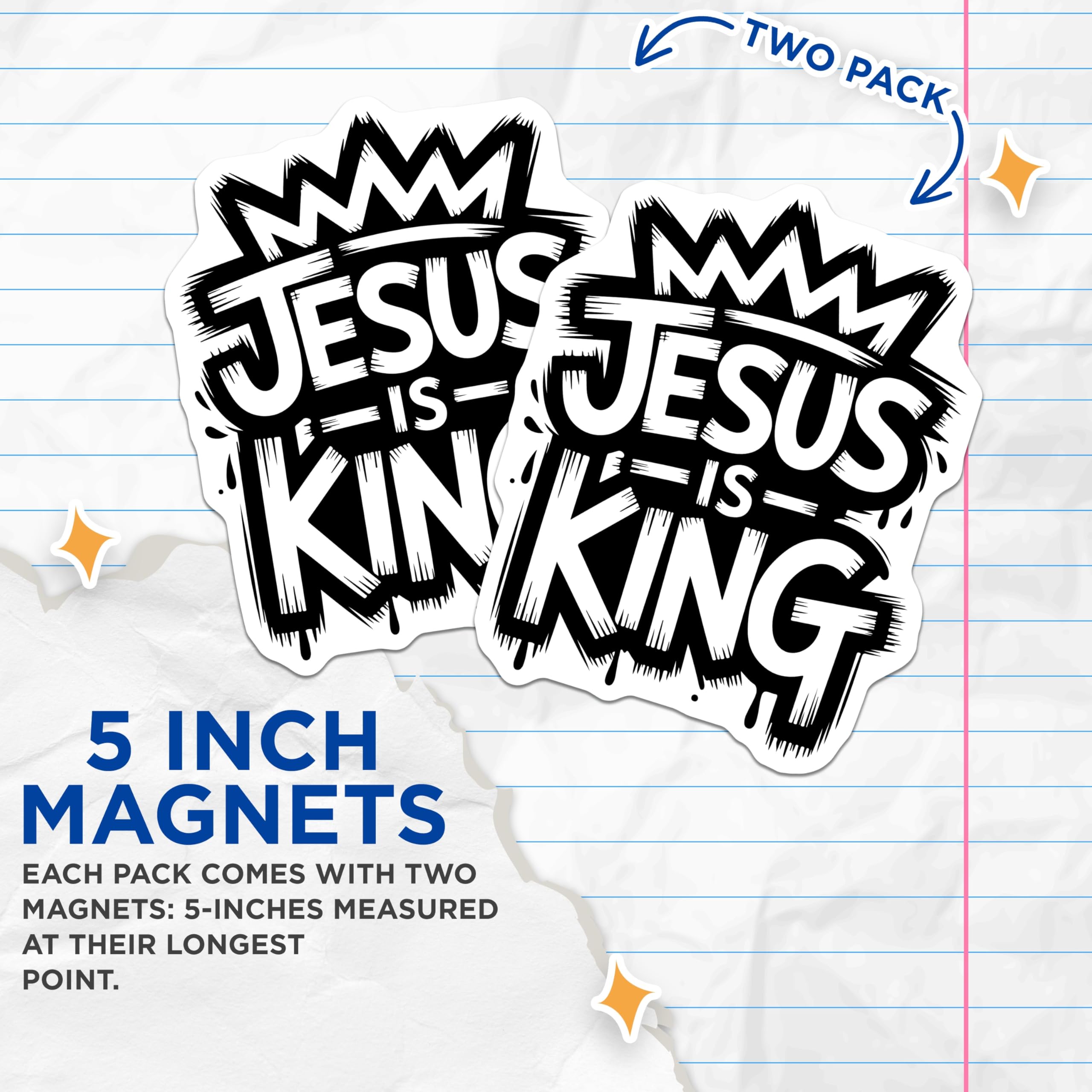 (2 Pack) Jesus is King Magnets - Christian Faith Crown - Spiritual Lord Adornment - 5 Inches On Longest Side - Thick Durable Magnet - Made in USA - MAG19724