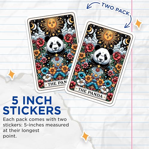 (2 Pack) Panda Nature Stickers - Sun and Moon Stickers - Floral Animal Stickers - 5" On Longest Side - Sticks to Smooth Flat Surfaces - Made in USA - BMCS4479