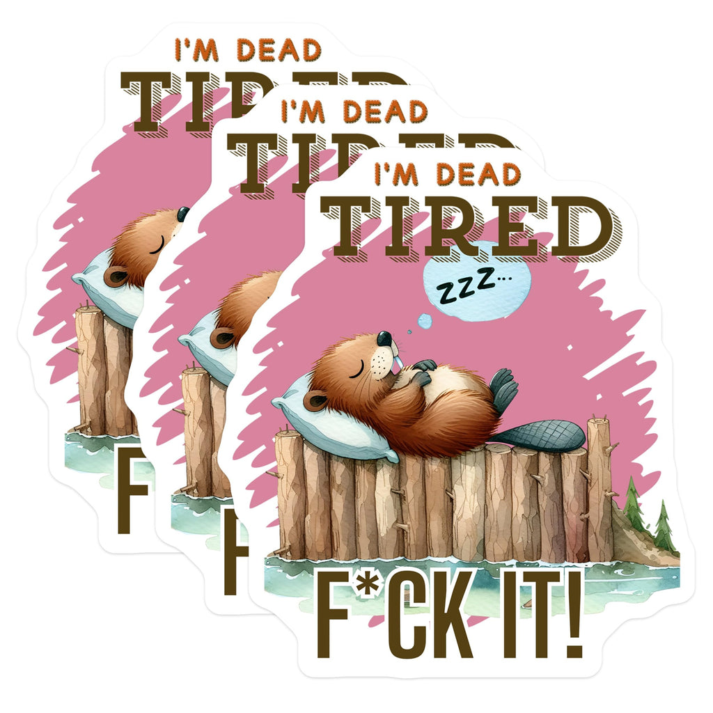 (3 Pack) Tired Beaver Decals - Funny Sleeping Animal - Laptop Decal Set- 3 Inches On Longest Side - Easy Peel & Apply - Made in USA - 3MCS5343