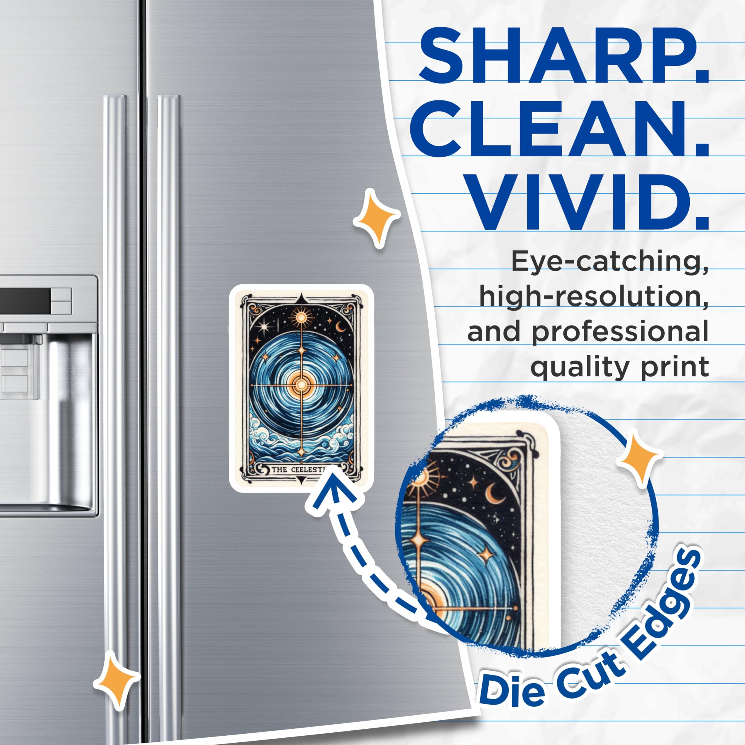 (2 Pack) Celestial Art Magnets - Blue Waves Illustration - Universe Design Cool Fridge - 5" On Longest Side - Premium Magnet - for Cars, Refrigerators, Toolboxes, Lockers - Made in USA - MAG15404