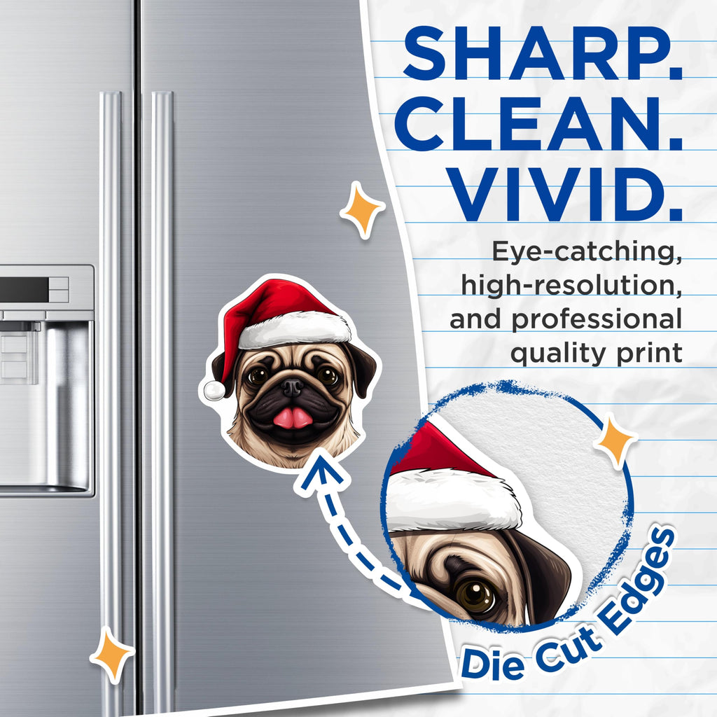 (2 Pack) Christmas Pug Magnets - Santa Dog Holiday - Fridge Magnets Pet - 5 Inches On Longest Side - Thick Durable Magnet - Made in USA - MAG24916