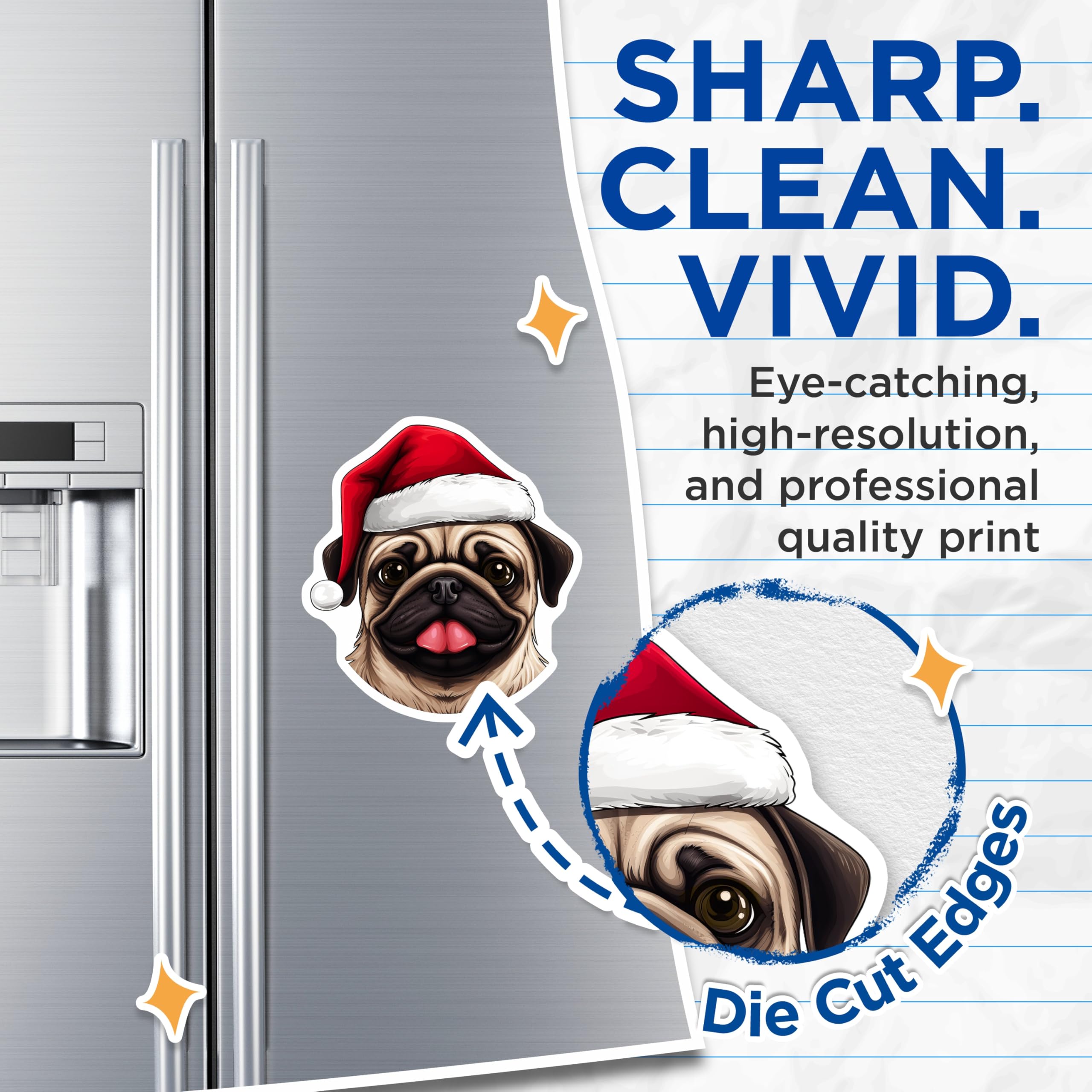 (2 Pack) Christmas Pug Magnets - Santa Dog Holiday - Fridge Magnets Pet - 5 Inches On Longest Side - Thick Durable Magnet - Made in USA - MAG24916