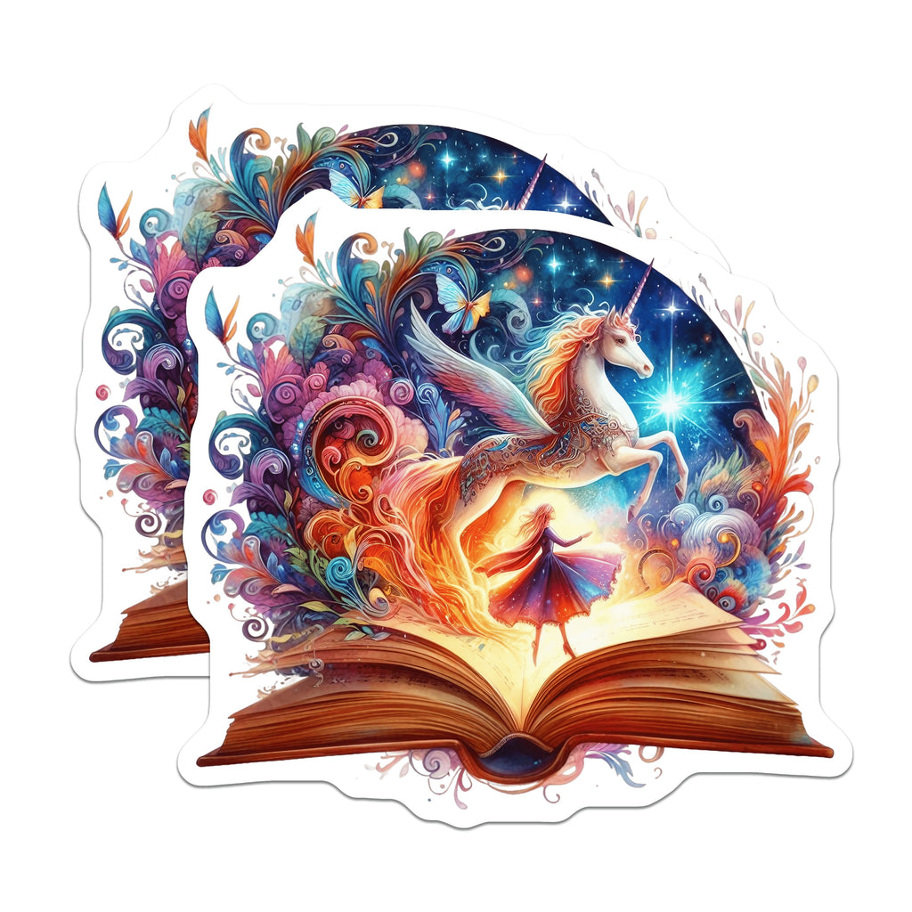 (2 Pack) Magical Unicorn Book Magnets - Fantasy Storybook Art - Whimsical Reader Decor - Dreamy Fairytale Scene - 5 Inches On Longest Side - Thick Durable Magnet - Made in USA - MAG39603