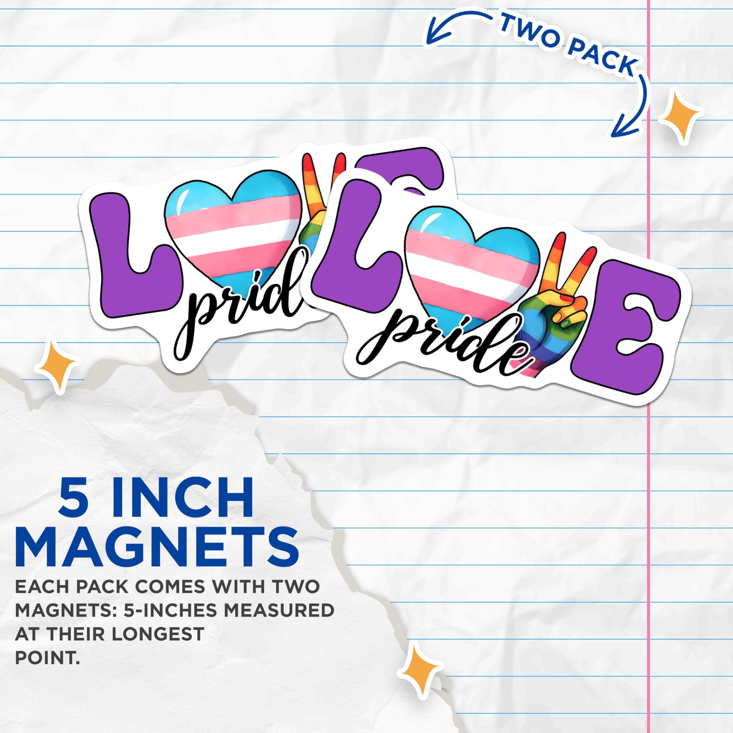 (2 Pack) Love Pride Magnets - Rainbow Peace Sign - LGBTQ Support - 5" On Longest Side - for Cars, Fridges, Toolboxes - Made in USA - MAG8268