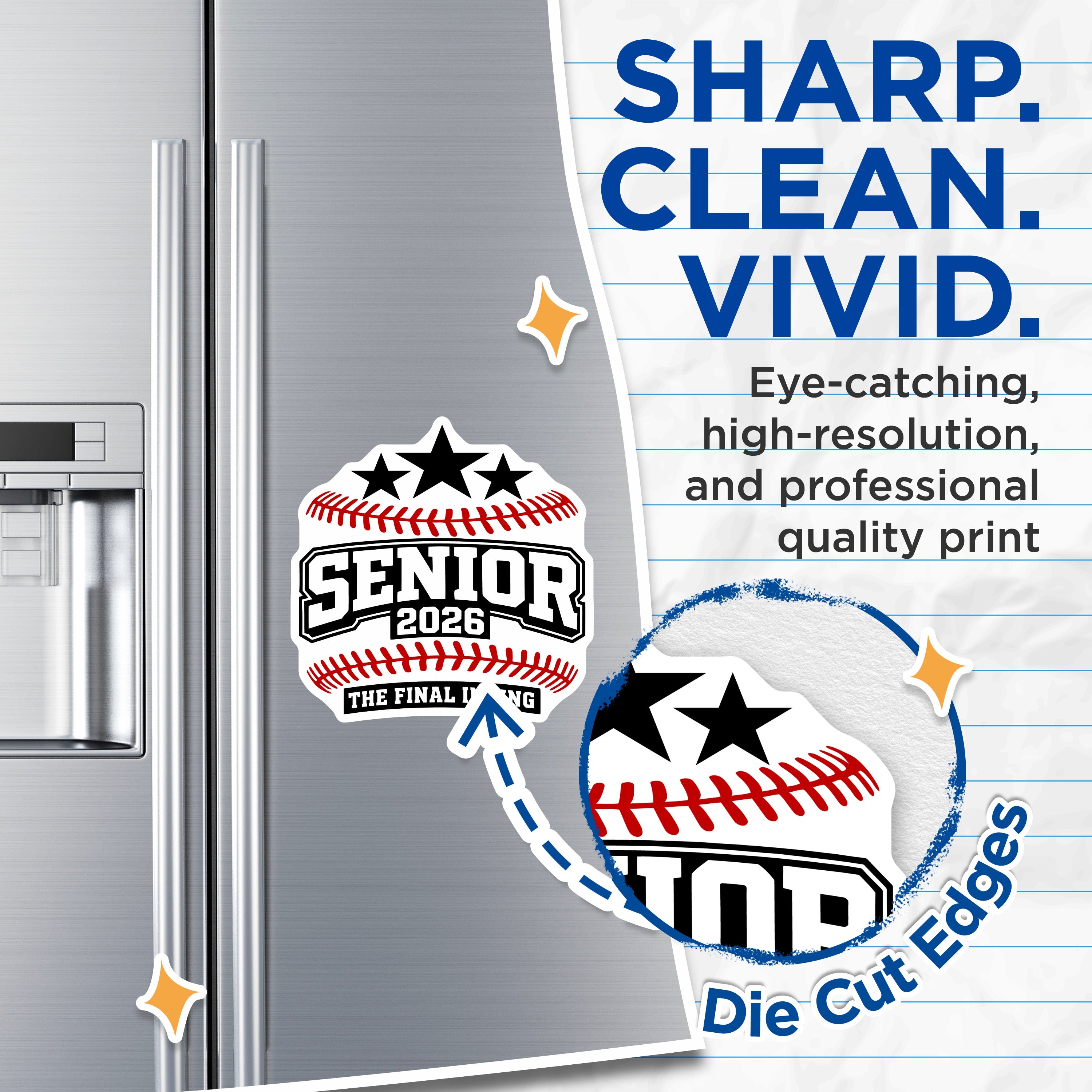 (2 Pack) Senior 2026 Baseball Magnets - Final Inning High School Grad Souvenir - Collegiate Athlete Commemorative Item - 5 Inches On Longest Side - Thick Durable Magnet - Made in USA - MAG37278