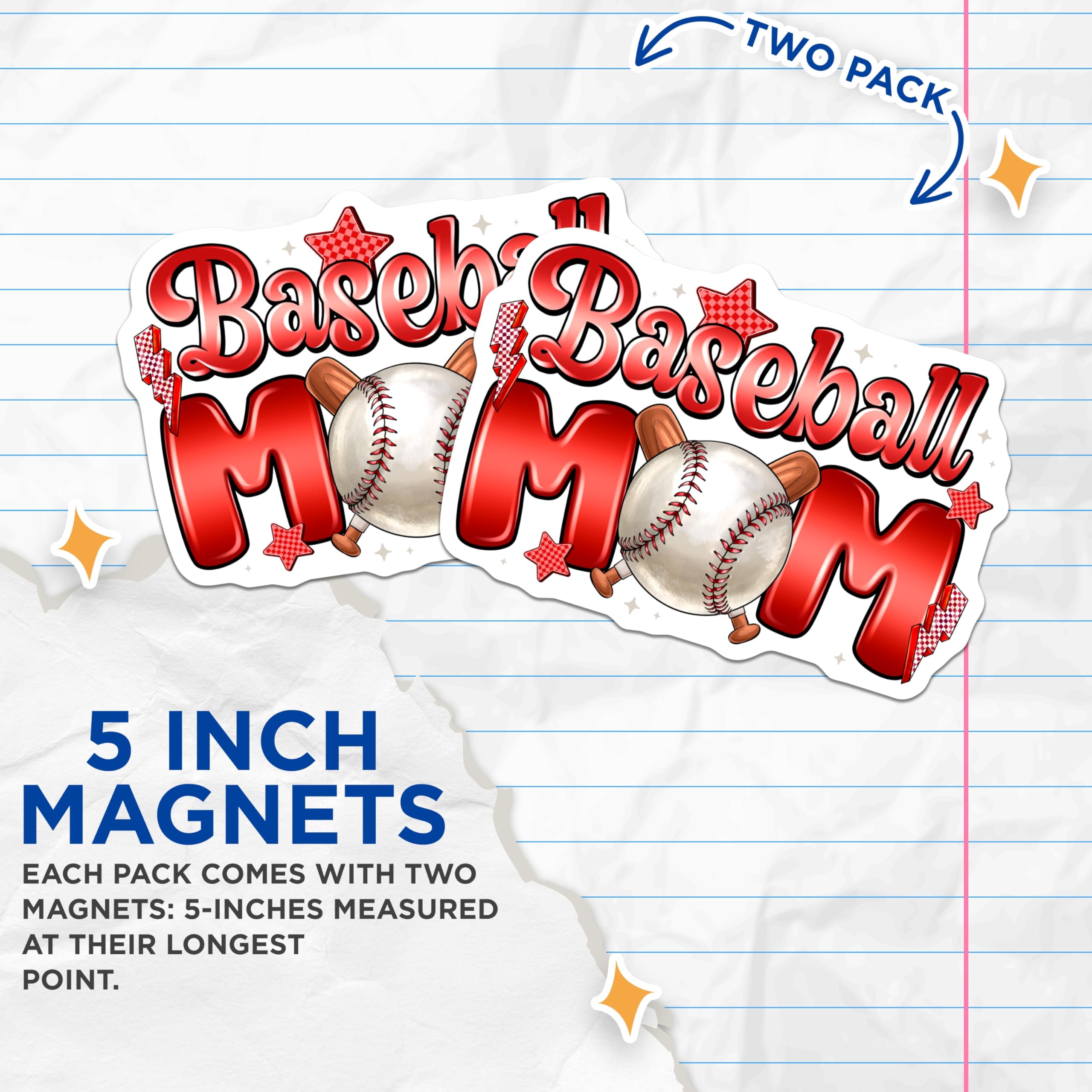 (2 Pack) Baseball Mom Magnets - Sports Mom Accessories - Team Spirit Decor - 5 Inches On Longest Side - Thick Durable Magnet - Made in USA - MAG30272