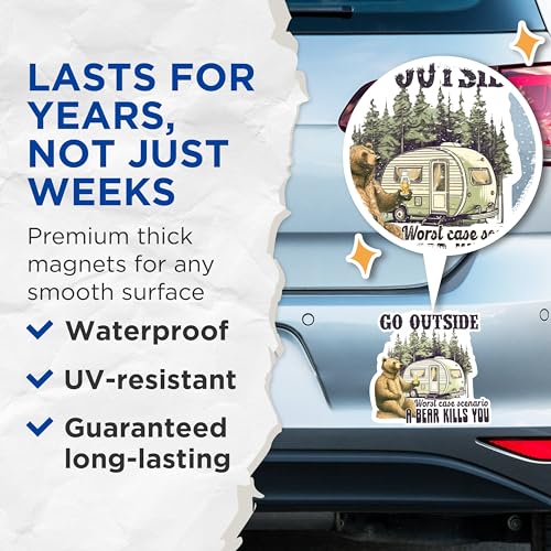 (2 Packs) Go Outside Worst Case Scenario A Bear Kills You Magnets - Nature Outdoors Magnets - 5" On Longest Side - Premium Magnet - for Fridges, Toolboxes, Cars - Made in USA - MAG2393