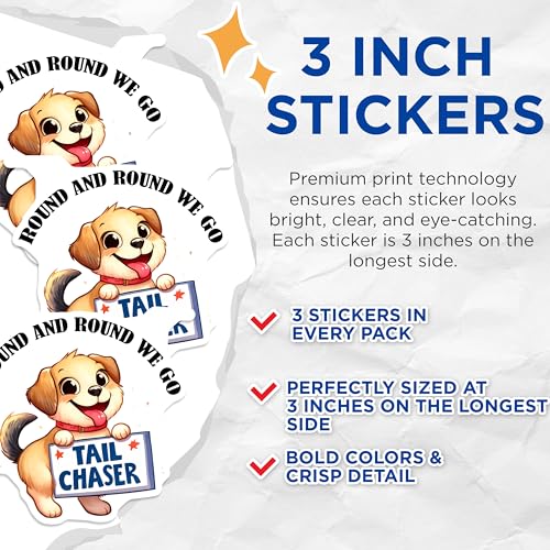 (3 Pack) Tail Chaser Dog Decals - Puppy Tail - Laptop Decals - 3 Inches On Longest Side - Easy Peel & Apply - Made in USA - 3MCS2511
