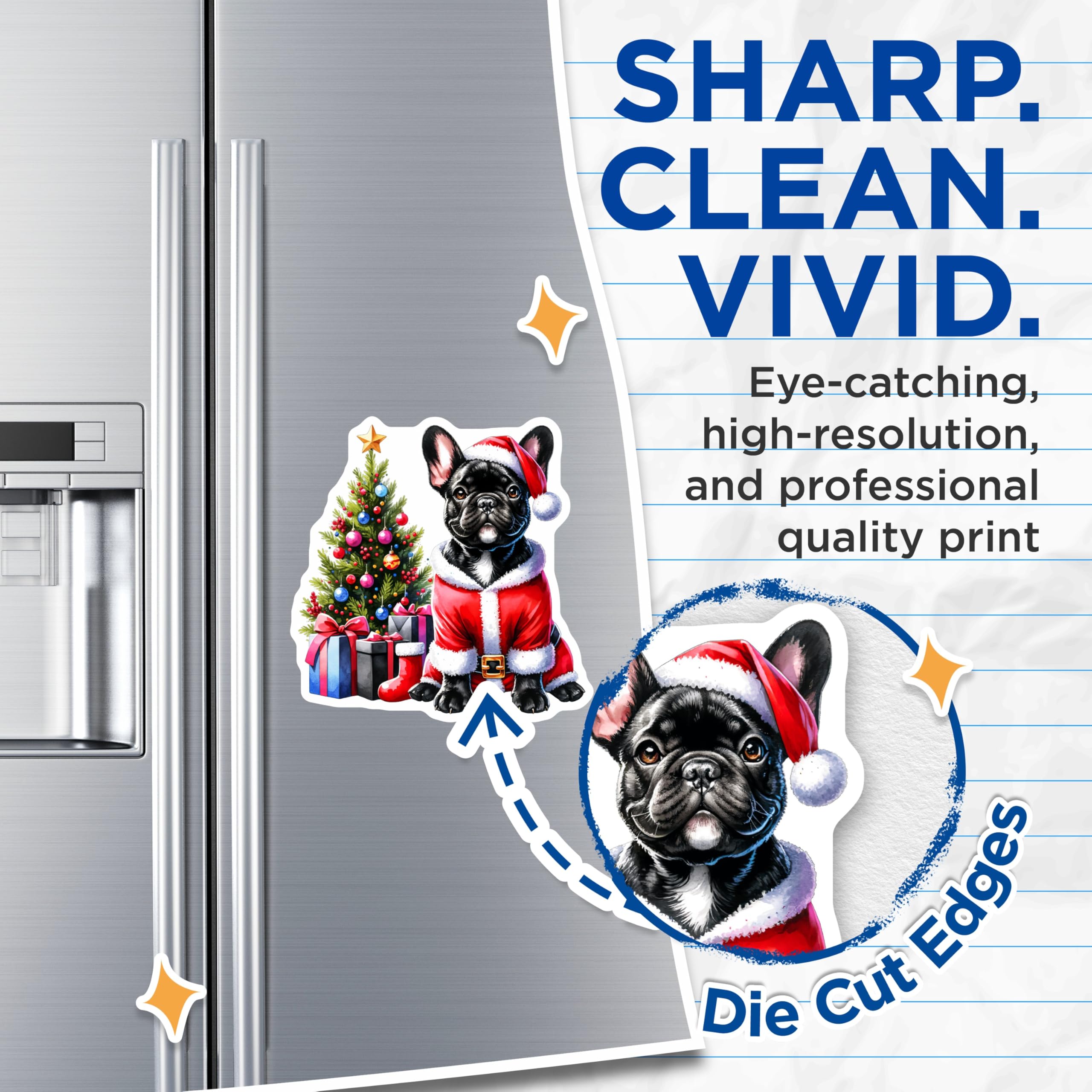 (2 Pack) French Bulldog Christmas Magnets - Santa Frenchie Decor - Holiday Dog Lover Pet - 5 Inches On Longest Side - Thick Durable Magnet - Made in USA - MAG27713