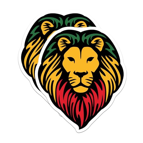 (2 Pack) Lion Head Stickers - Rasta Lion Design - Reggae Lion King Decal - 5" On Longest Side - Sticks to Smooth Flat Surfaces - Made in USA - BMCS6224