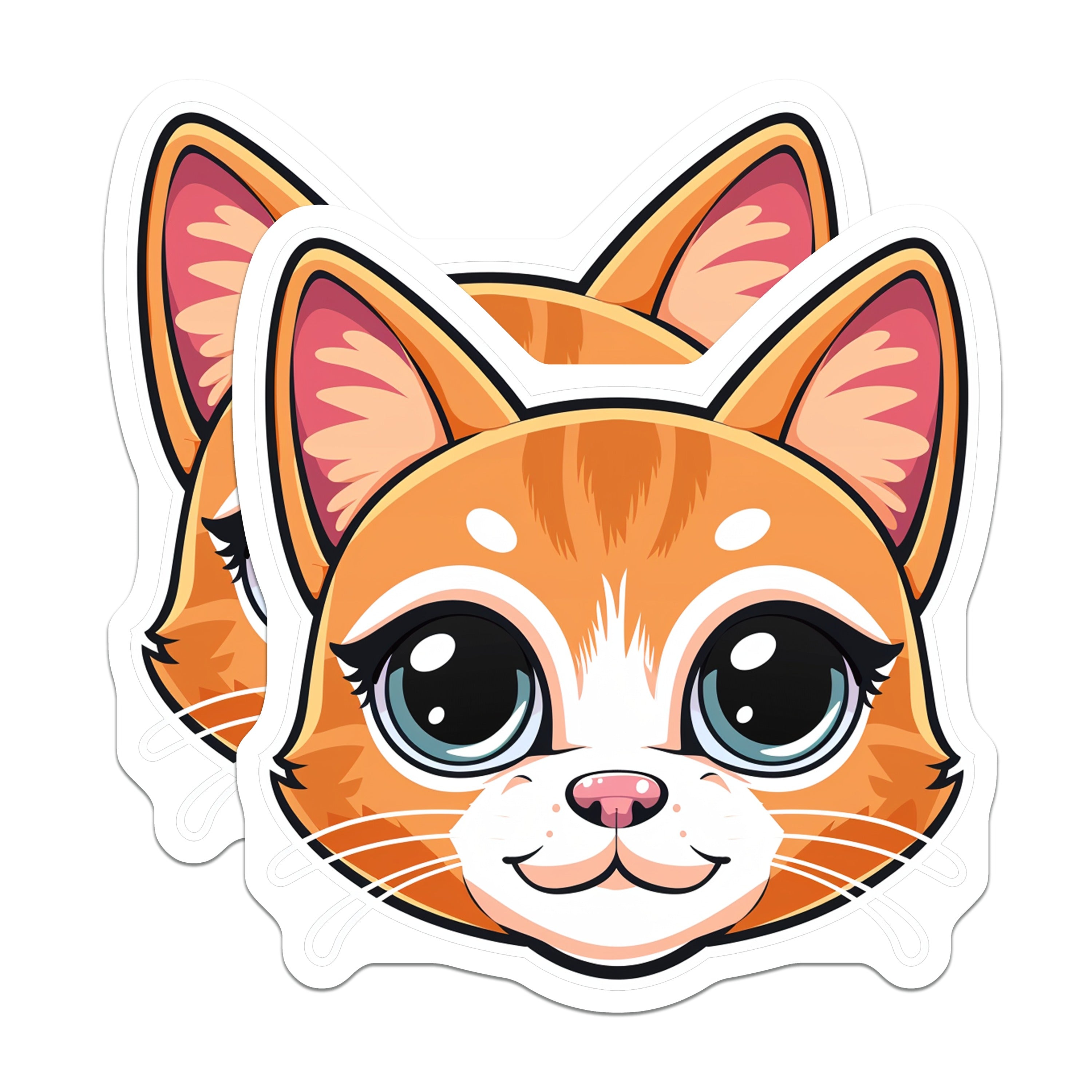 (2 Pack) Cute Orange Cat Magnets - Kawaii Kitty Fridge Magnets - Cartoon Feline Decor for Cat Lovers - 5 Inches On Longest Side - Thick Durable Magnet - Made in USA - MAG36215