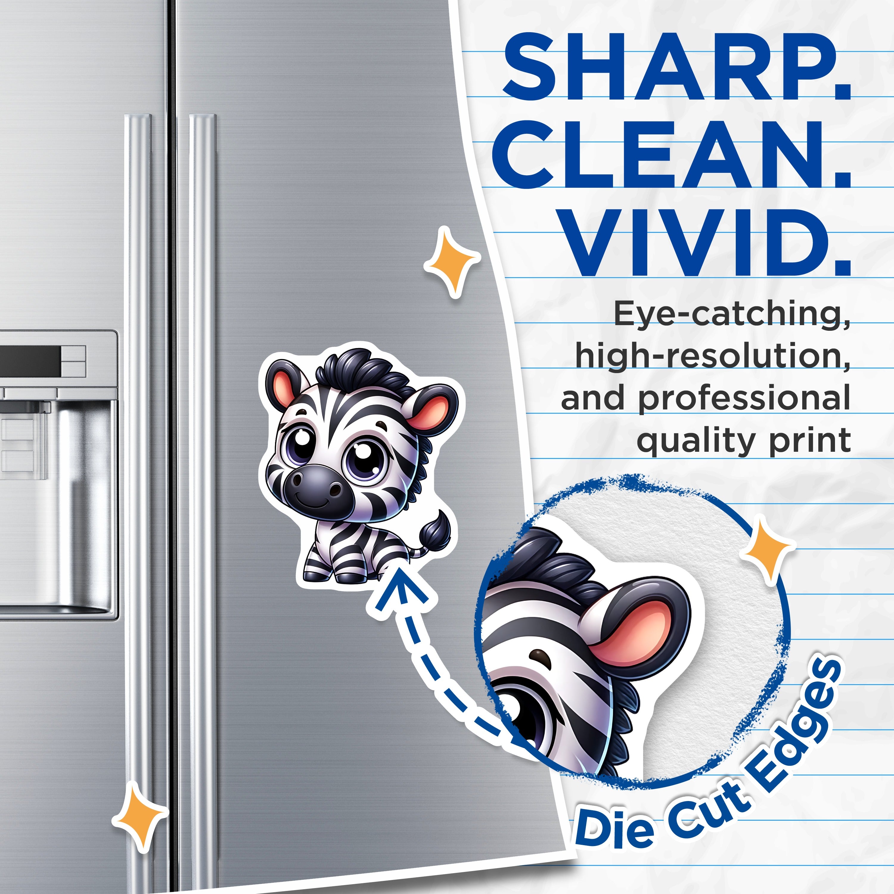 (2 Pack) Cute Zebra Magnets - Chibi Animal Refrigerator Decor - Nursery Room Kids Safari Zoo Fun Fridge Magnet - 5 Inches On Longest Side - Thick Durable Magnet - Made in USA - MAG38155