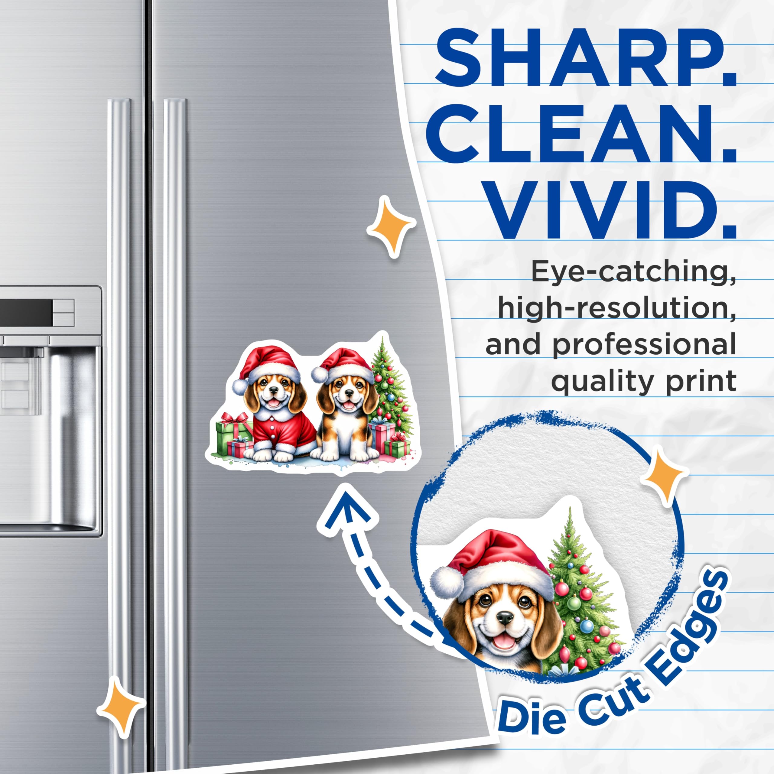 (2 Pack) Cute Beagle Christmas Magnets - Santa Puppy Decor - Holiday Refrigerator Art - 5 Inches On Longest Side - Thick Durable Magnet - Made in USA - MAG26683