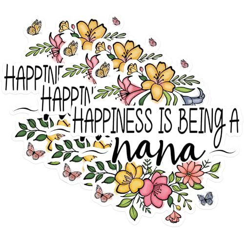 (3 Pack) Nana Happiness Decals - Floral Nana Quote - Loving Grandmother Laptop Decal - 3 Inches On Longest Side - Easy Peel & Apply - Made in USA - 3MCS1796