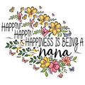 (3 Pack) Nana Happiness Decals - Floral Nana Quote - Loving Grandmother Laptop Decal - 3 Inches On Longest Side - Easy Peel & Apply - Made in USA - 3MCS1796