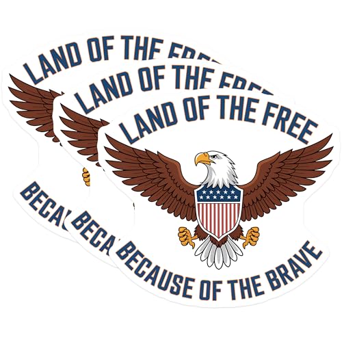 (3 Pack) Land of The Free Decals - Patriotic Eagle Art - Laptop Decal - American Pride Emblem - 3 Inches On Longest Side - Easy Peel & Apply - Made in USA - 3MCS2664