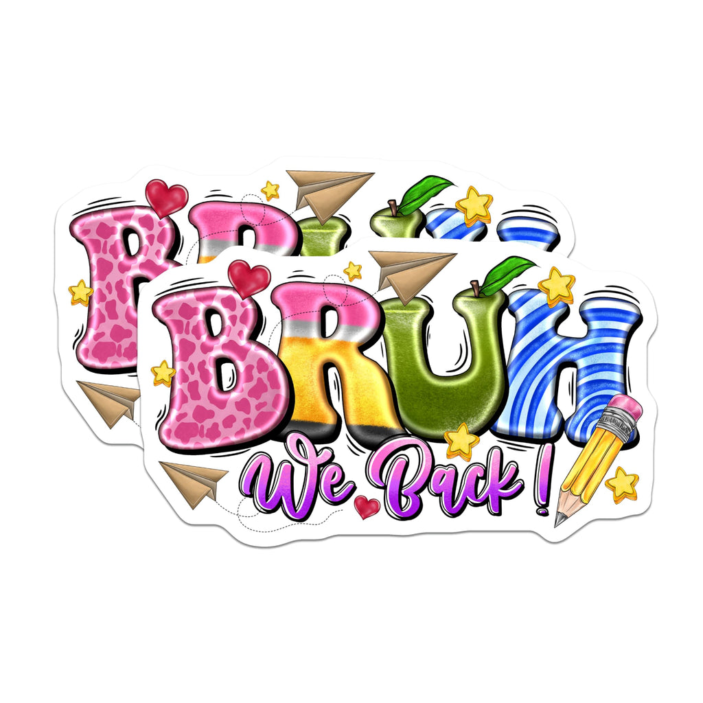 (2 Pack) Bruh We Back Magnets - First Day School Humor Teacher Student Decor - Classroom Locker Fridge Board Magnets - 5 Inches On Longest Side - Thick Durable Magnet - Made in USA - MAG24749