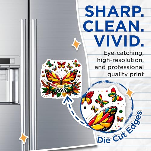 (2 Pack) Free-Ish Since 1865 Magnets - Colorful Butterfly Design - Juneteenth Celebration - 5" On Longest Side - for Cars, Fridges, Toolboxes - Made in USA - MAG735