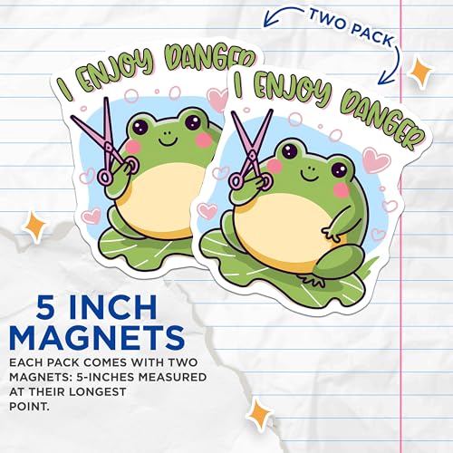 (2 Pack) Frog Humor Magnets - Funny Animal Magnets - Cute Frog Holding Scissors Cartoon Magnets - 5" On Longest Side - for Cars, Refrigerators, Toolboxes, Lockers - Made in USA BMCS3301