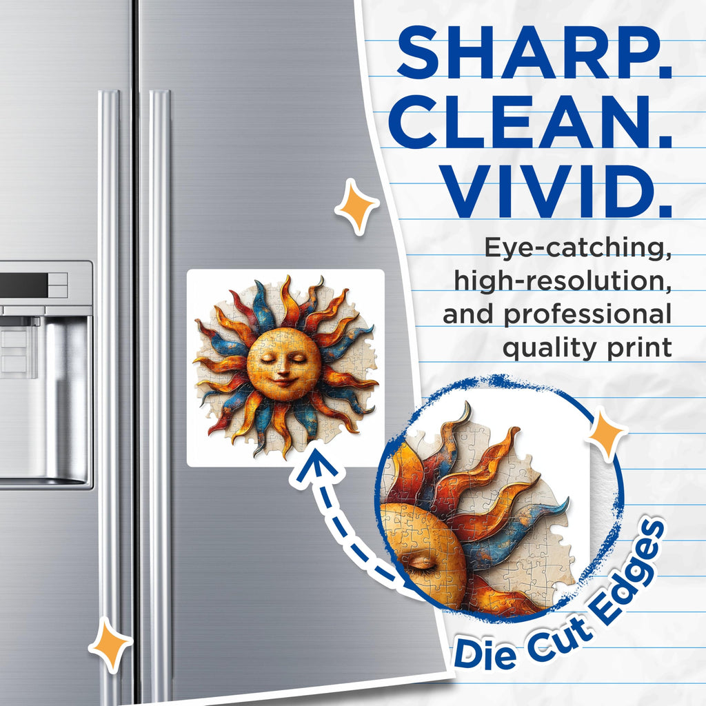 (2 Pack) Celestial Sun Magnets - Whimsical Puzzle Design - Bohemian Fridge Decor - Aesthetic Kitchen Magnet - 5 Inches On Longest Side - Thick Durable Magnet - Made in USA - MAG28142