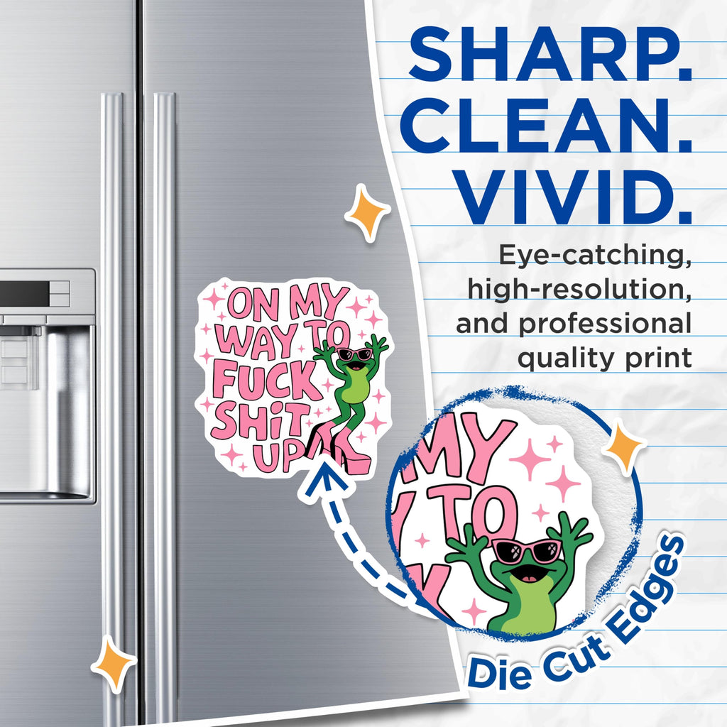 (2 Pack) Sassy Frog Magnets - On My Way to Fuck Shit Up Quote - Funny Saying Magnets - Bold Statement Magnet Decor - 5 Inches On Longest Side - Thick Durable Magnet - Made in USA - MAG21290
