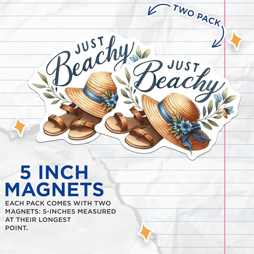 (2 Pack) Just Beachy Magnets Magnets - Summer Vibes - Coastal Decor - 5" On Longest Side - Made in USA - Sticks to Refrigerators & Metal Surfaces - MAG9303