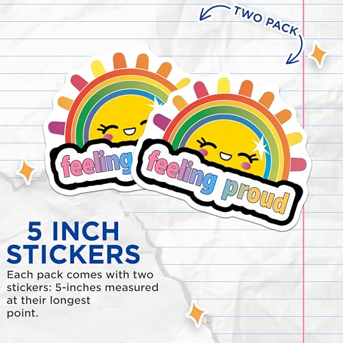 (2 Pack) Feeling Proud Stickers - Rainbow Sun - Positive Vibes Decal - 5" On Longest Side - Sticks to Smooth Flat Surfaces - Made in USA - BMCS9183
