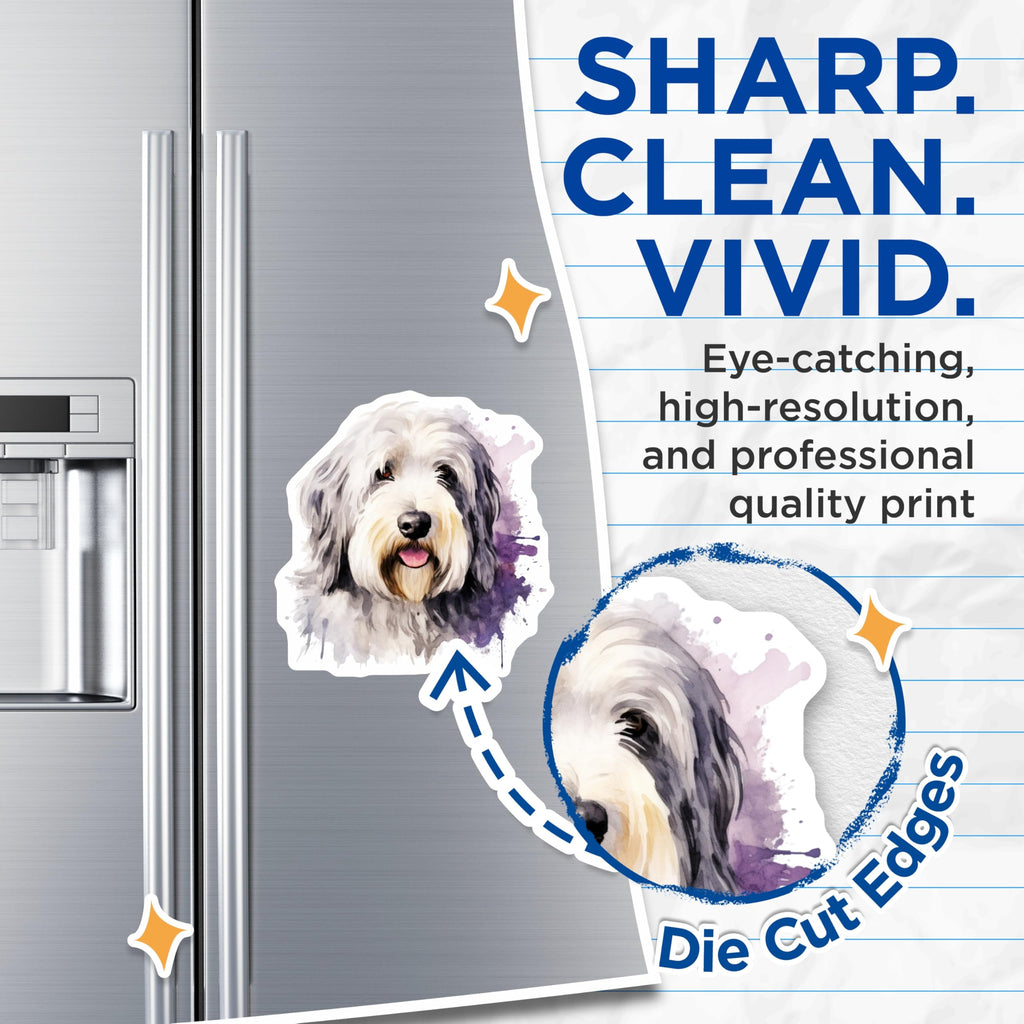 (2 Pack) Watercolor Dog Magnets - Old English Sheepdog Art - Pet Lover Fridge Decor - 5 Inches On Longest Side - Thick Durable Magnet - Made in USA - MAG26018